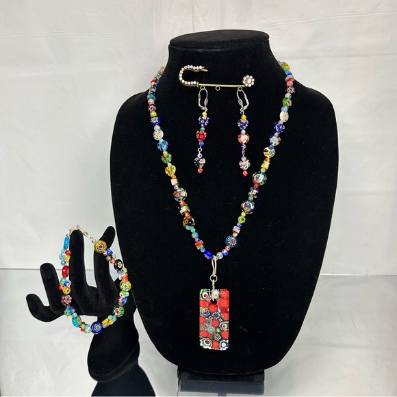 Italian Marano Like Glass Beaded Necklace Bracelet & Earrings Artisan made by me - Picture 1 of 6